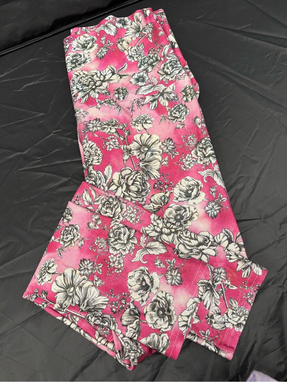 Emily Hsu Designs Pink & Black & White Rose Floral Leggings